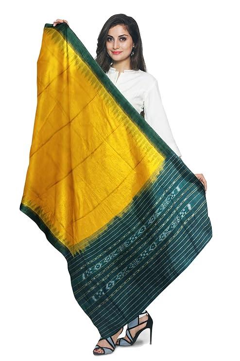 BTHIKIRI Odisha Sambalpuri Handloom Cotton Dupatta with weaving and Ikat woven border from the Weavers of Odisha Temple Border & Stole For Girls & Women